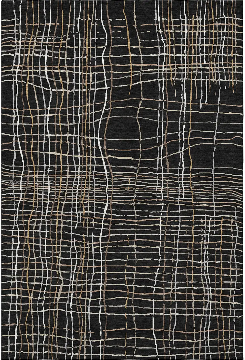 Black Ivory And Beige Striped Washable Area Rug With UV Protection Photo 3