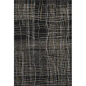 Photo of Black Ivory And Beige Striped Washable Area Rug With UV Protection