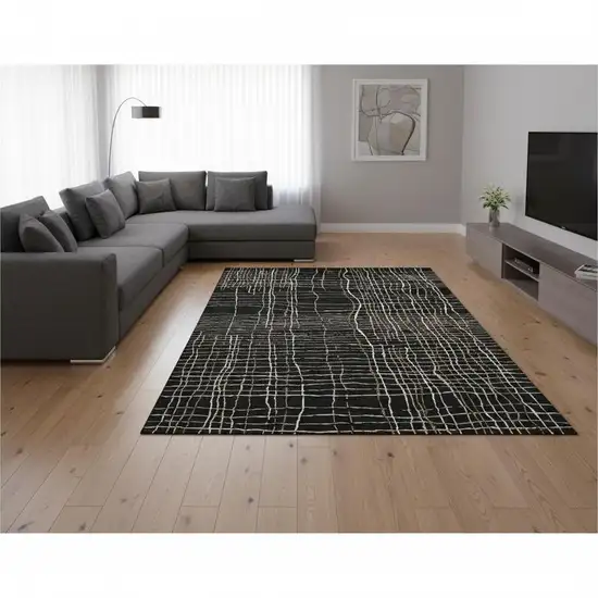 Black Ivory And Beige Striped Washable Area Rug With UV Protection Photo 2