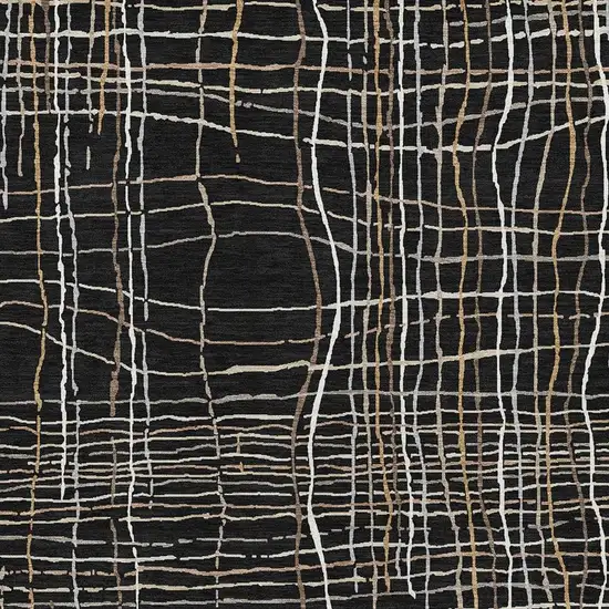 Black Ivory And Beige Striped Washable Area Rug With UV Protection Photo 2