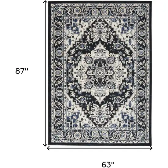Black Ivory And Blue Floral Area Rug Photo 3