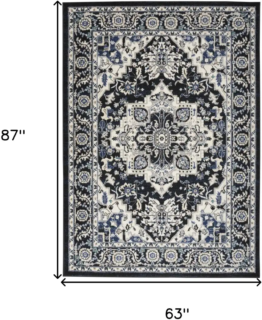 Black Ivory And Blue Floral Area Rug Photo 3