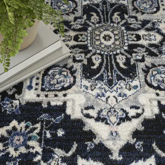 Black Ivory And Blue Floral Area Rug Photo 8