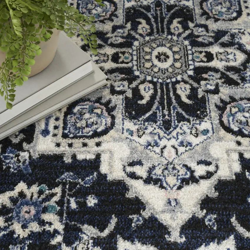 Black Ivory And Blue Floral Area Rug Photo 8