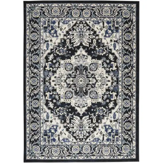 Black Ivory And Blue Floral Area Rug Photo 7