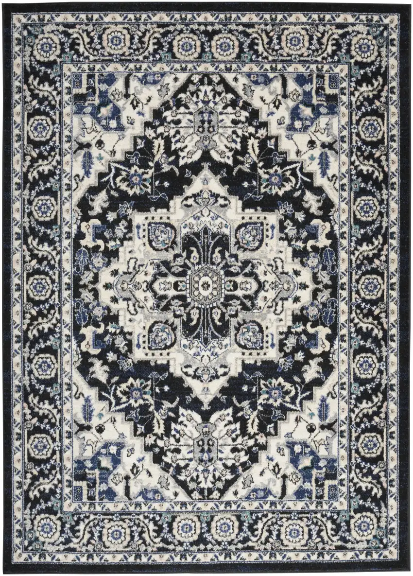Black Ivory And Blue Floral Area Rug Photo 7
