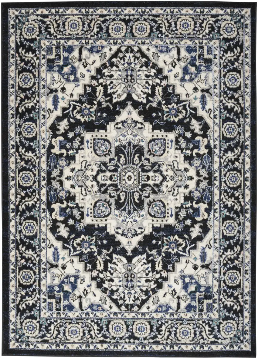Black Ivory And Blue Floral Area Rug Photo 9