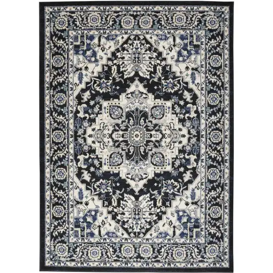 Black Ivory And Blue Floral Area Rug Photo 9