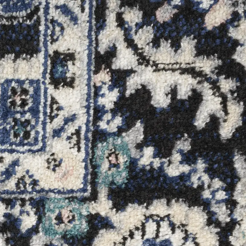 Black Ivory And Blue Floral Area Rug Photo 3