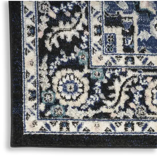 Black Ivory And Blue Floral Area Rug Photo 7