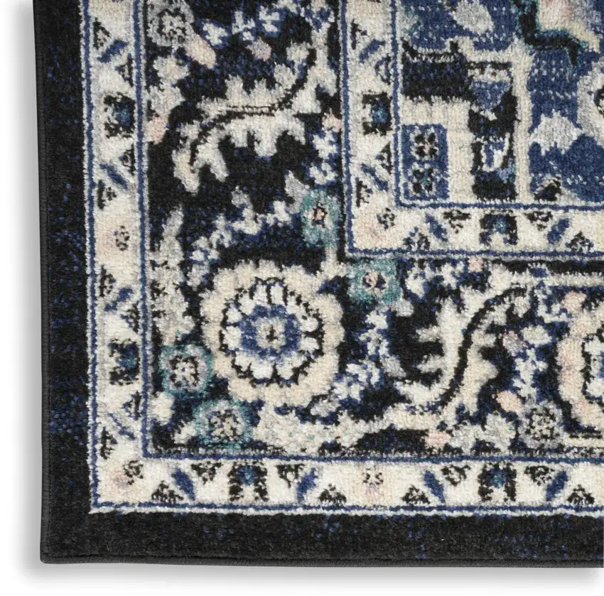 Black Ivory And Blue Floral Area Rug Photo 7
