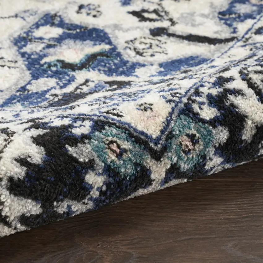 Black Ivory And Blue Floral Area Rug Photo 9