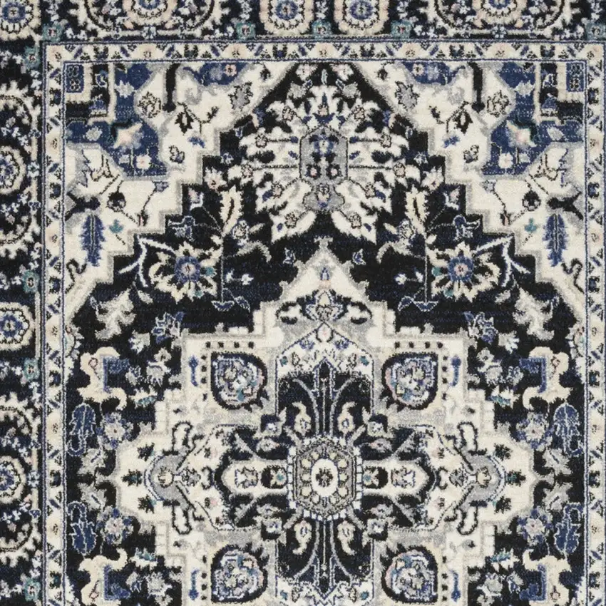 Black Ivory And Blue Floral Area Rug Photo 8
