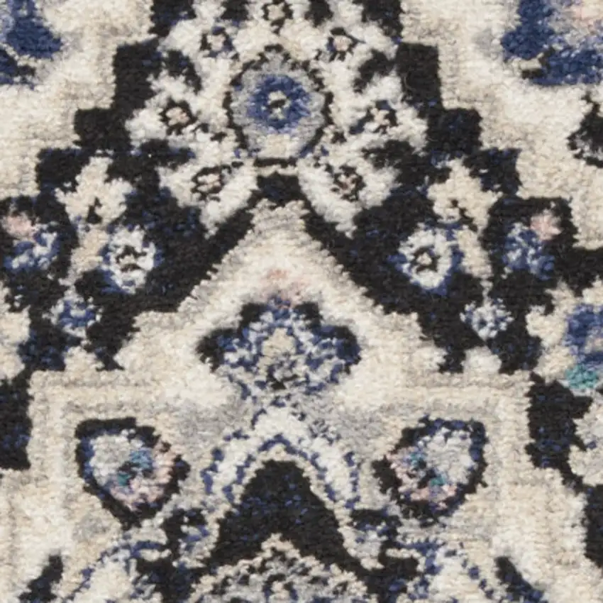 Black Ivory And Blue Floral Area Rug Photo 8