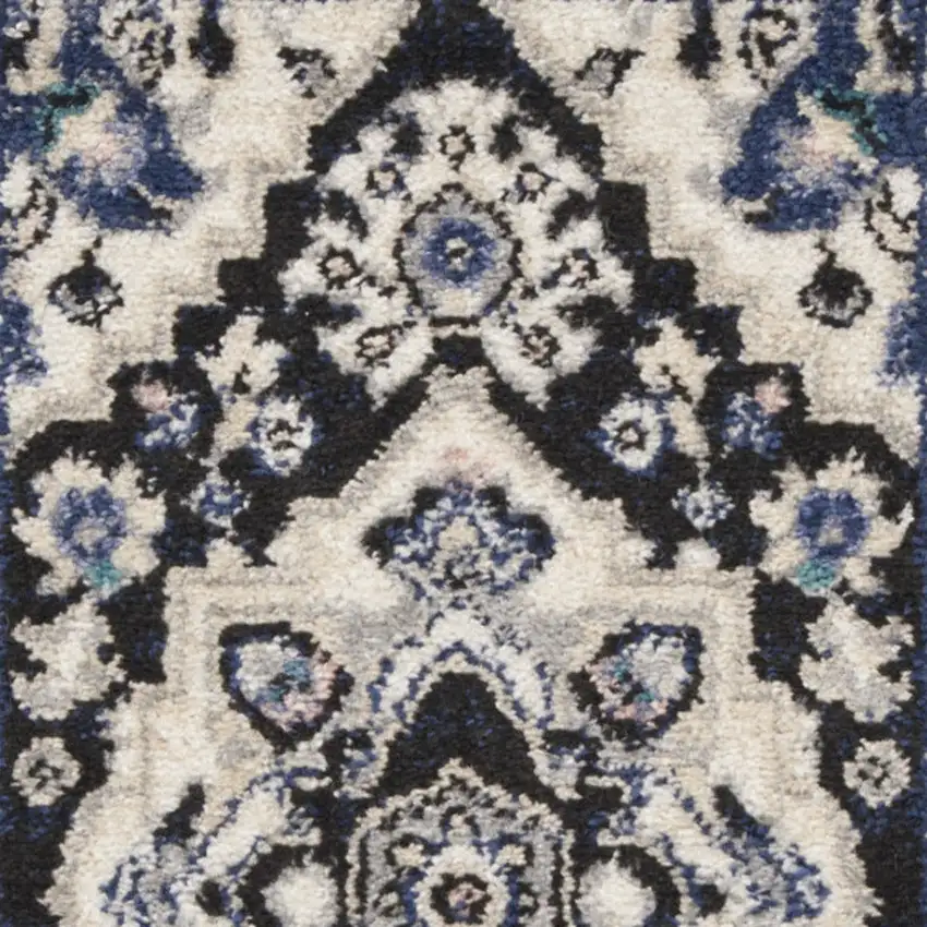 Black Ivory And Blue Floral Area Rug Photo 9