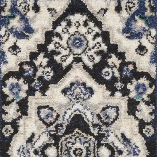Black Ivory And Blue Floral Area Rug Photo 9