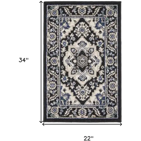 Black Ivory And Blue Floral Area Rug Photo 3