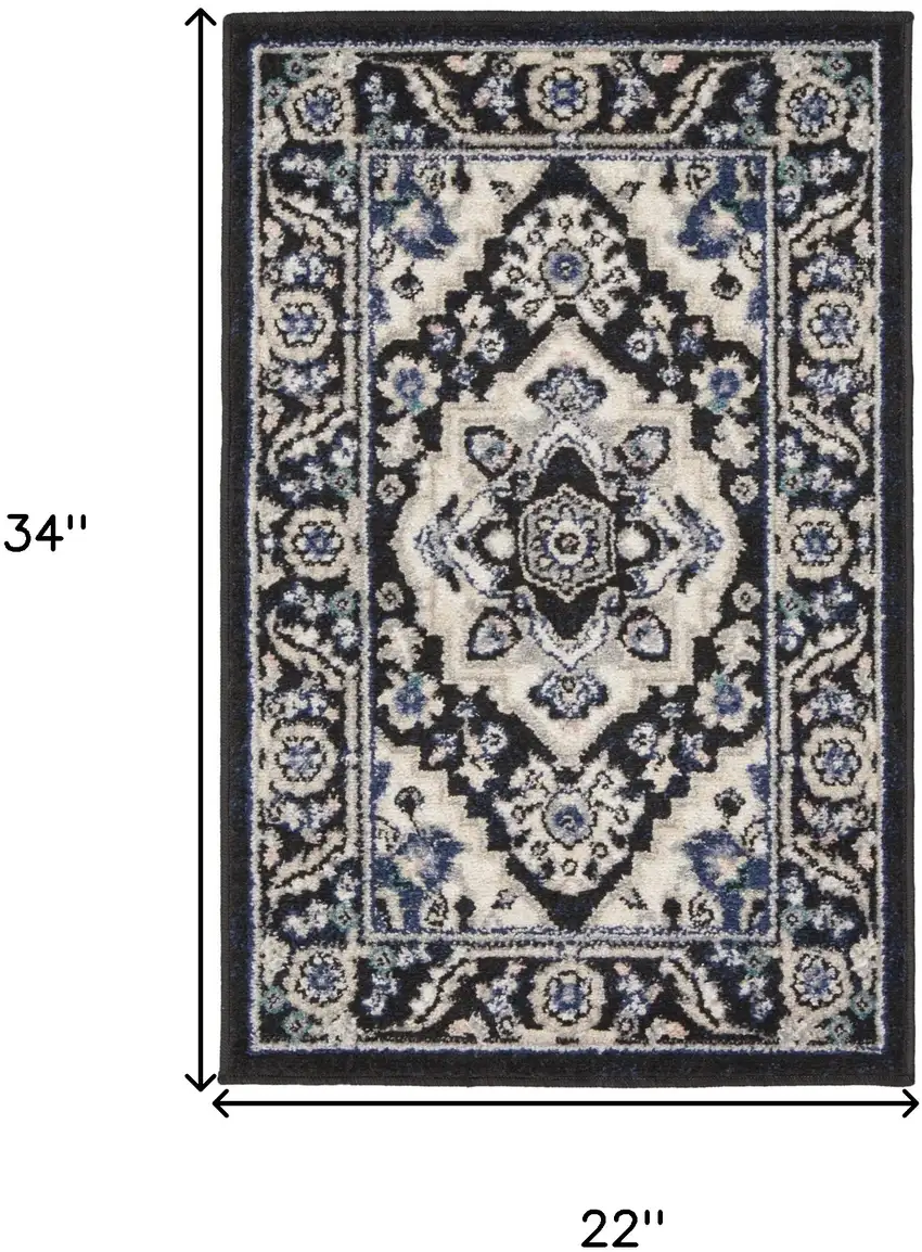 Black Ivory And Blue Floral Area Rug Photo 3