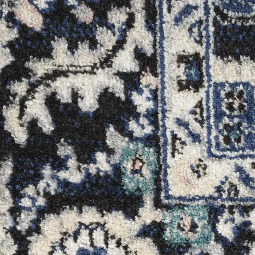 Black Ivory And Blue Floral Area Rug Photo 4