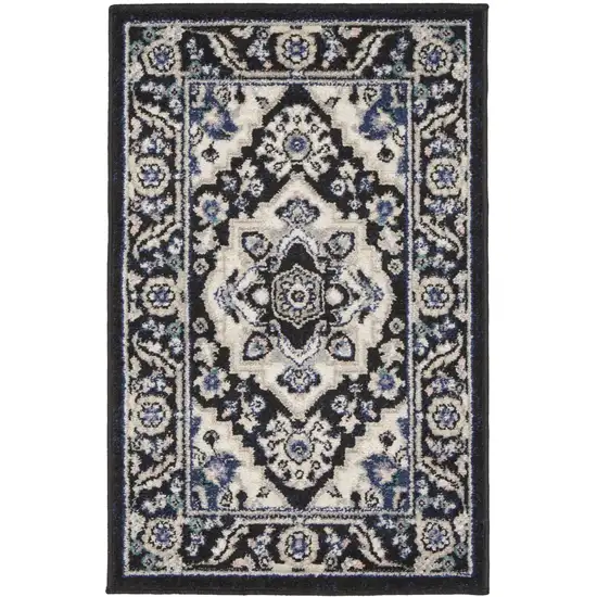 Black Ivory And Blue Floral Area Rug Photo 7