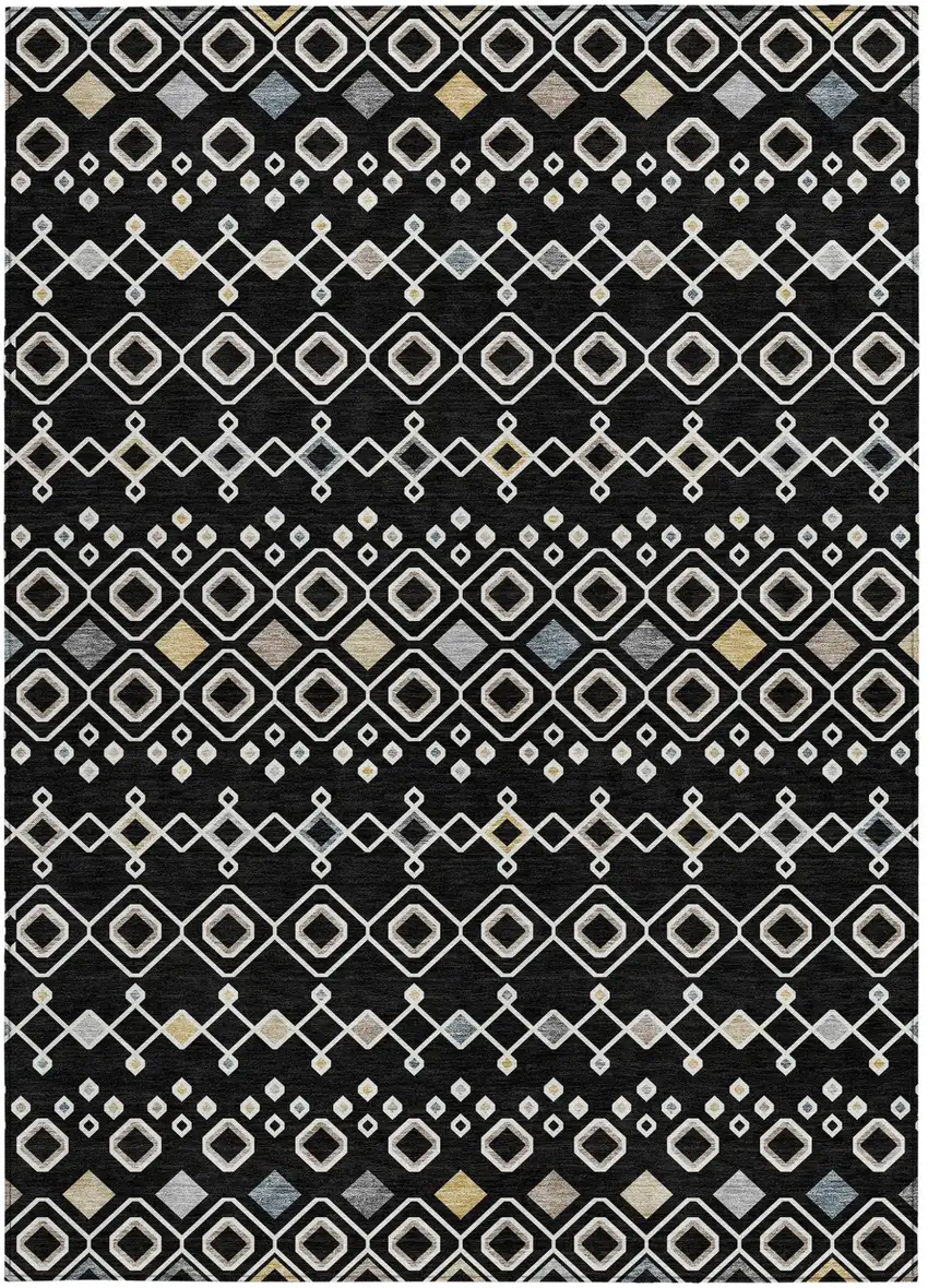 Black Ivory And Blue Geometric Washable Indoor Outdoor Area Rug Photo 7