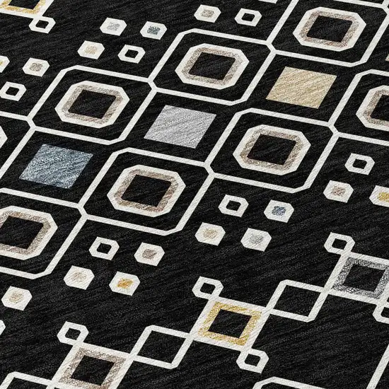 Black Ivory And Blue Geometric Washable Indoor Outdoor Area Rug Photo 5