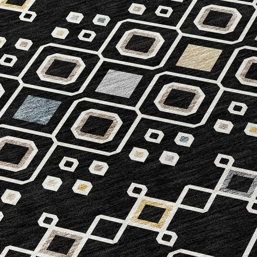 Black Ivory And Blue Geometric Washable Indoor Outdoor Area Rug Photo 5