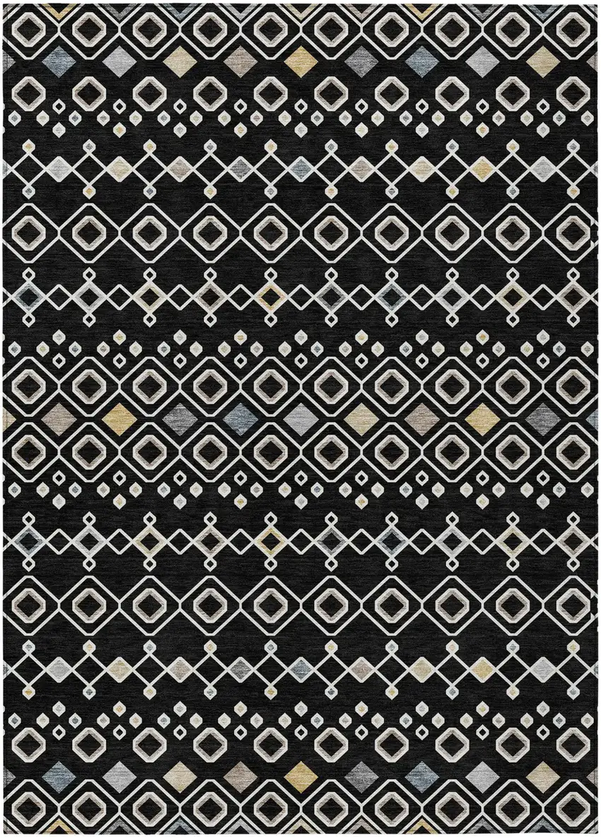 Black Ivory And Blue Geometric Washable Indoor Outdoor Area Rug Photo 2