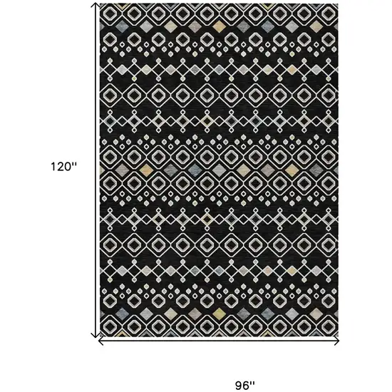 Black Ivory And Blue Geometric Washable Indoor Outdoor Area Rug Photo 3