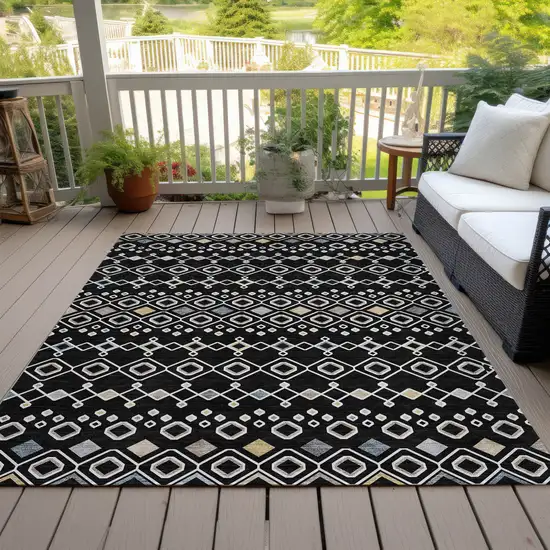 Black Ivory And Blue Geometric Washable Indoor Outdoor Area Rug Photo 8