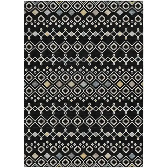 Black Ivory And Blue Geometric Washable Indoor Outdoor Area Rug Photo 7