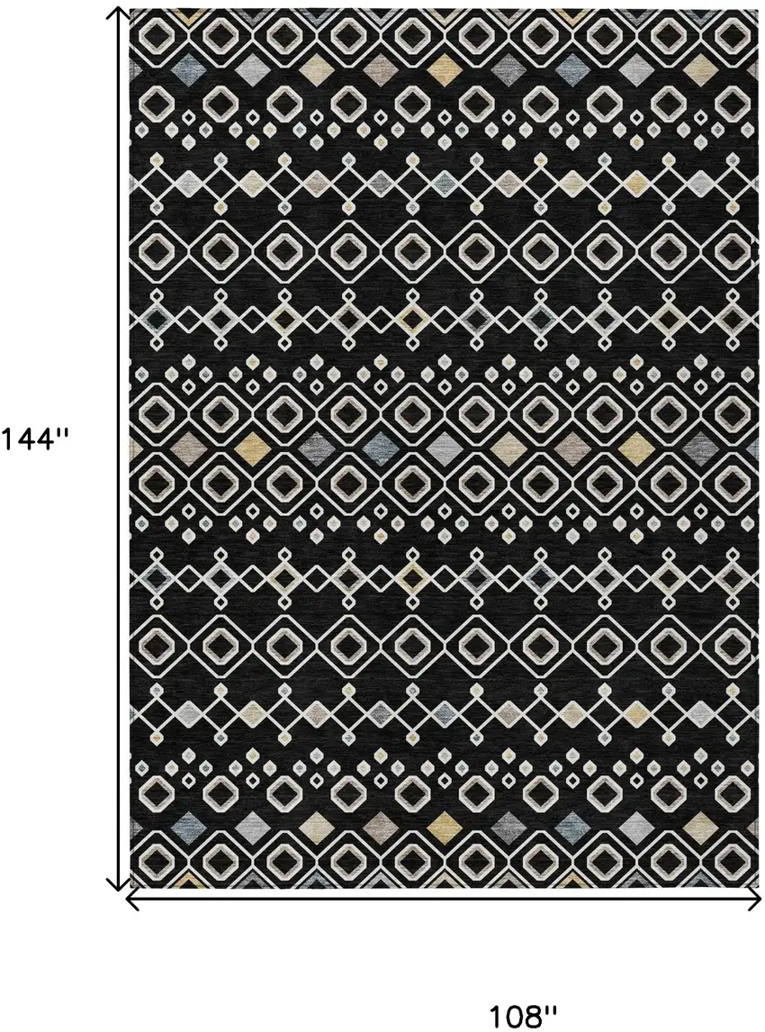Black Ivory And Blue Geometric Washable Indoor Outdoor Area Rug Photo 3