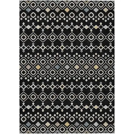Black Ivory And Blue Geometric Washable Indoor Outdoor Area Rug Photo 2