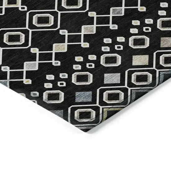 Black Ivory And Blue Geometric Washable Indoor Outdoor Area Rug Photo 4