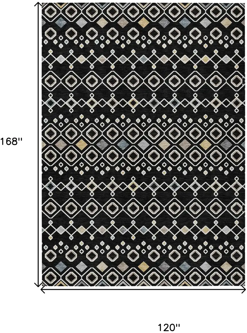 Black Ivory And Blue Geometric Washable Indoor Outdoor Area Rug Photo 3