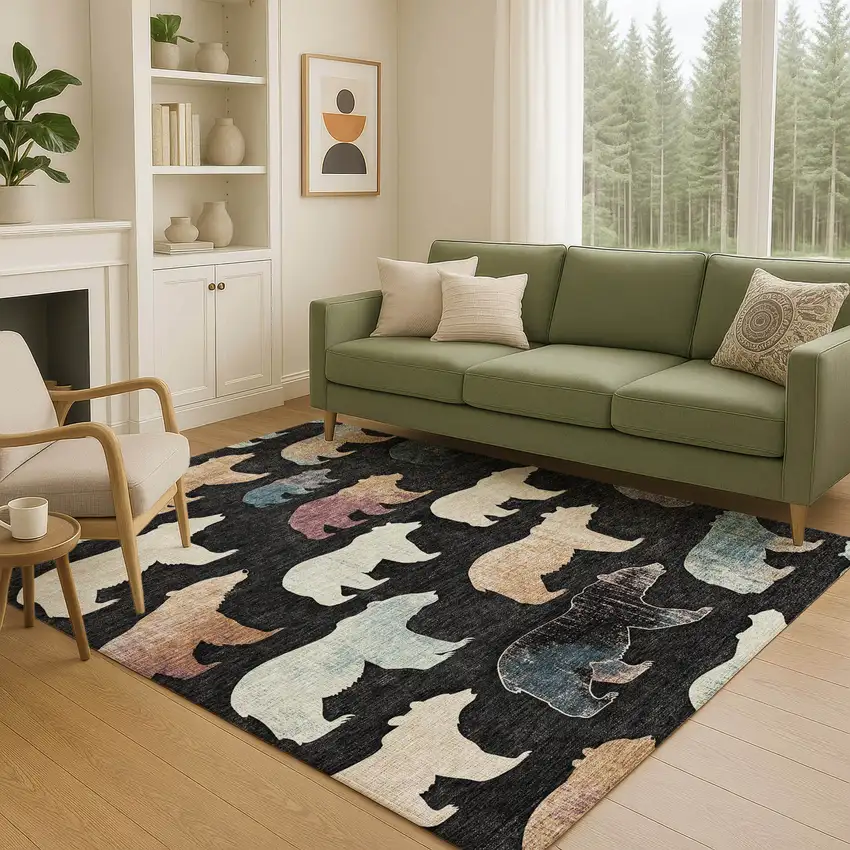 Black Ivory And Brown Animal Print Washable Indoor Outdoor Area Rug Photo 9