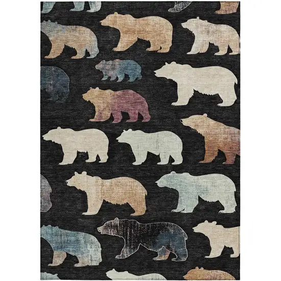 Black Ivory And Brown Animal Print Washable Indoor Outdoor Area Rug Photo 4