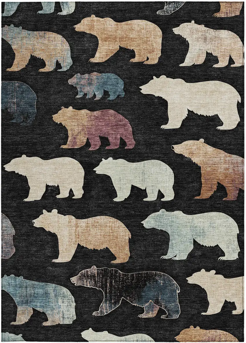 Black Ivory And Brown Animal Print Washable Indoor Outdoor Area Rug Photo 4