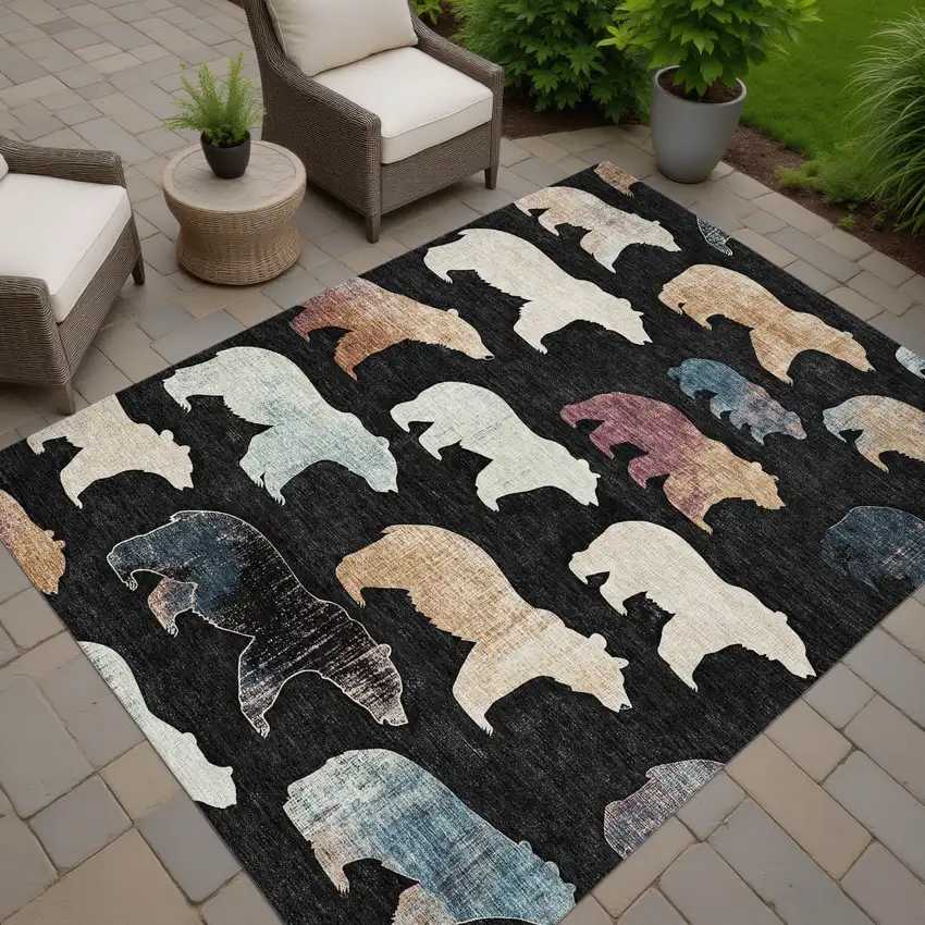 Black Ivory And Brown Animal Print Washable Indoor Outdoor Area Rug Photo 8