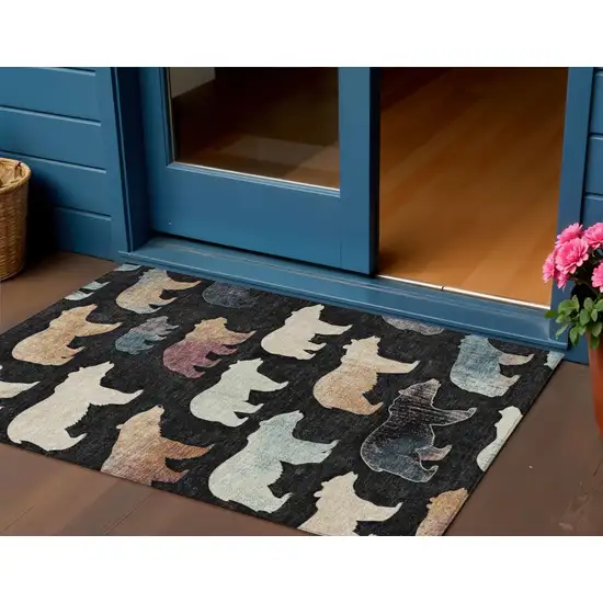 Black Ivory And Brown Animal Print Washable Indoor Outdoor Area Rug Photo 1