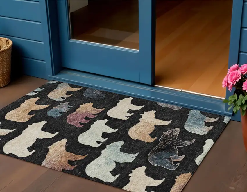 Black Ivory And Brown Animal Print Washable Indoor Outdoor Area Rug Photo 1