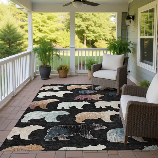 Black Ivory And Brown Animal Print Washable Indoor Outdoor Area Rug Photo 9
