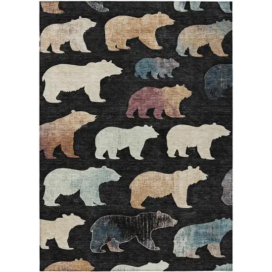 Black Ivory And Brown Animal Print Washable Indoor Outdoor Area Rug Photo 2