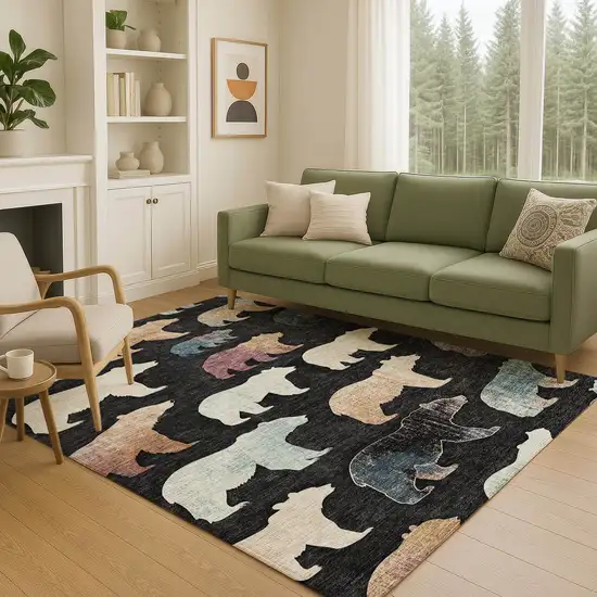 Black Ivory And Brown Animal Print Washable Indoor Outdoor Area Rug Photo 7