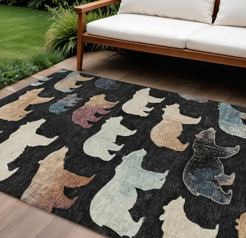Black Ivory And Brown Animal Print Washable Indoor Outdoor Area Rug Photo 1