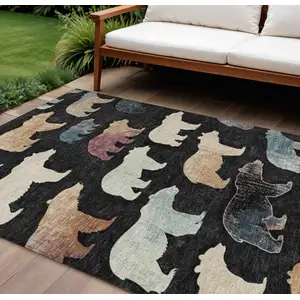 Photo of Black Ivory And Brown Animal Print Washable Indoor Outdoor Area Rug