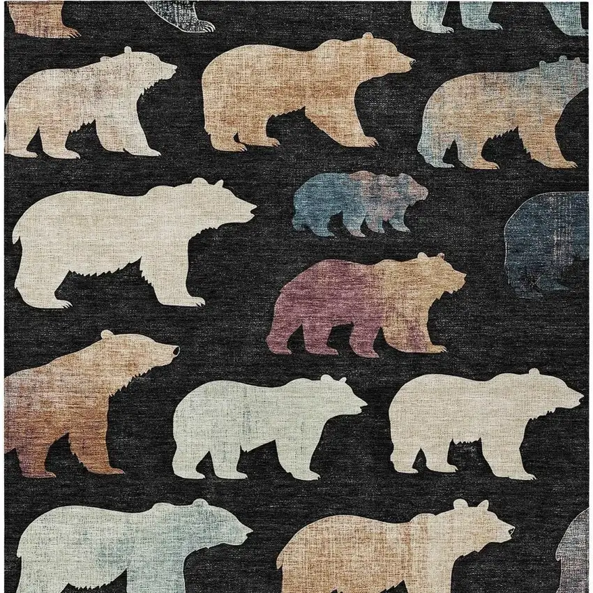 Black Ivory And Brown Bear Washable Indoor Outdoor Area Rug Photo 6