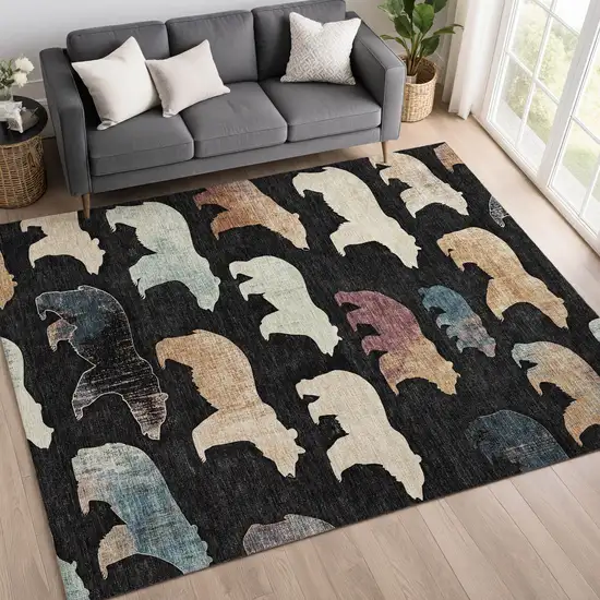 Black Ivory And Brown Animal Print Washable Indoor Outdoor Area Rug Photo 8