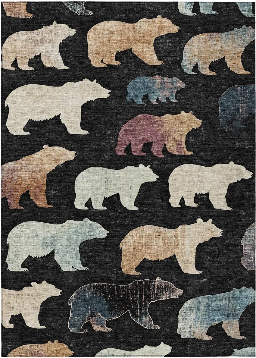 Black Ivory And Brown Animal Print Washable Indoor Outdoor Area Rug Photo 2