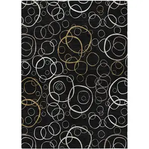 Photo of Black Ivory And Brown Geometric Washable Indoor Outdoor Area Rug